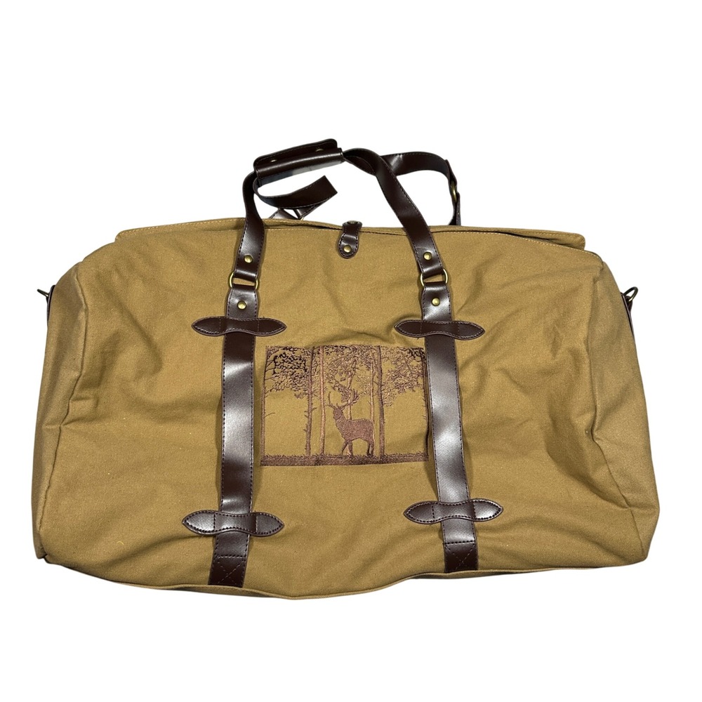 Woodland Creek Canvas Duffel Bag Tan Khaki Embroidered Deer Weekend Travel Bag